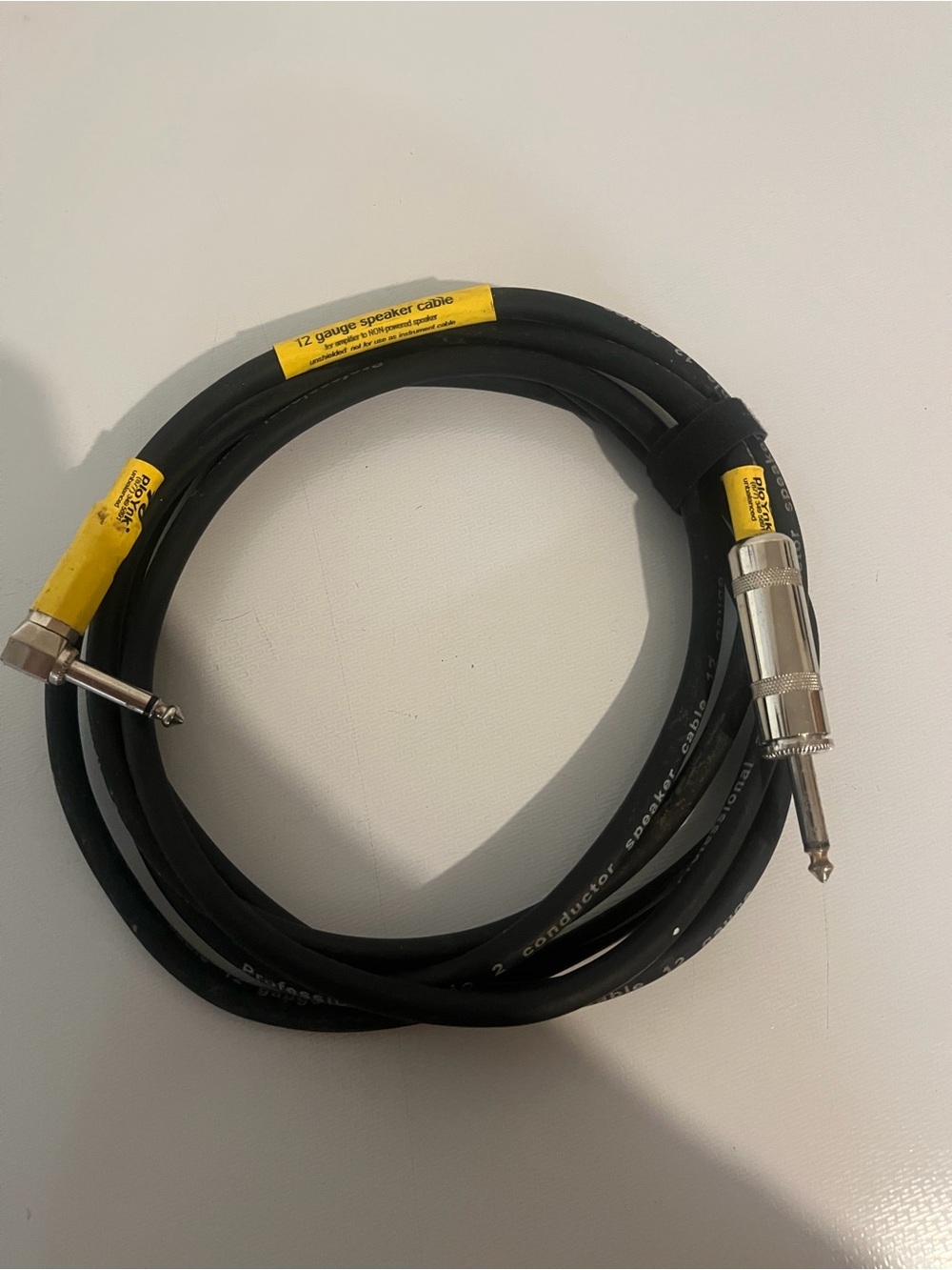 Black 12-Gauge Speaker Cable with Right-Angle and Straight 1/4" Plugs